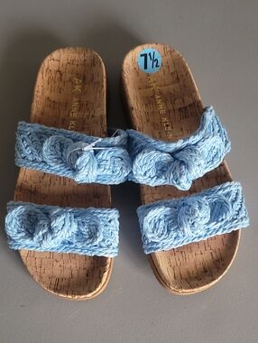 Anne Klein Iflex Light Blue Braided Double-Strap Cork Slide Sandals 7.5